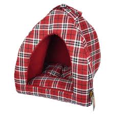 Republic Of Pet Illusaion Red Tartan Cat Igloo Red 14″ / 35cm